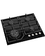 Teknix BITK260GHB 4 Burner 60cm Gas Hob, FFD Front Controls, Cast Iron Pan Supports, 3.4Kw Wok Burne
