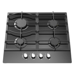Cata UBGOG601BK 60cm 4 Burner Gas on Glass Hob Black Rotary Controls 7.5kW Total Power G30 LPG Conve