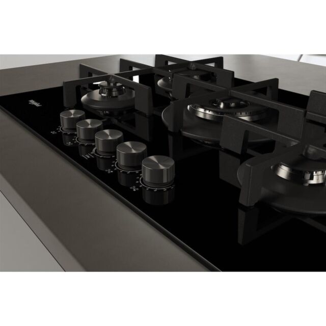 Whirlpool GOWL 758/NB W Collection Hob 5 Burners Gas on Glass 75cm - Black