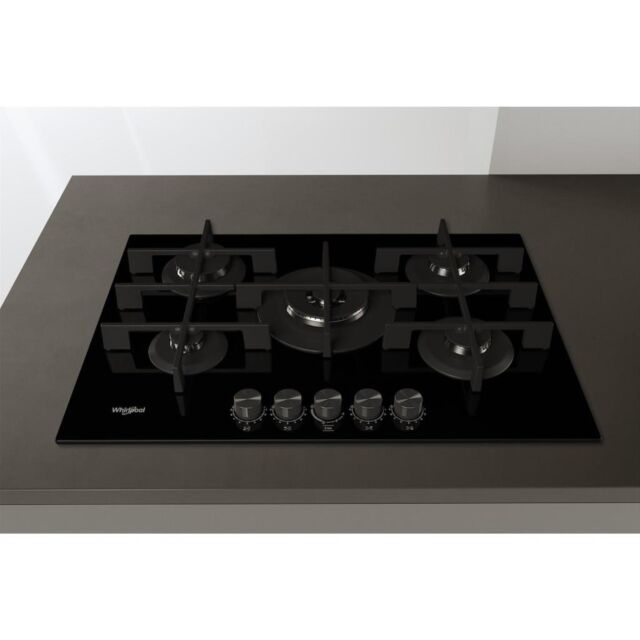 Whirlpool GOWL 758/NB W Collection Hob 5 Burners Gas on Glass 75cm - Black