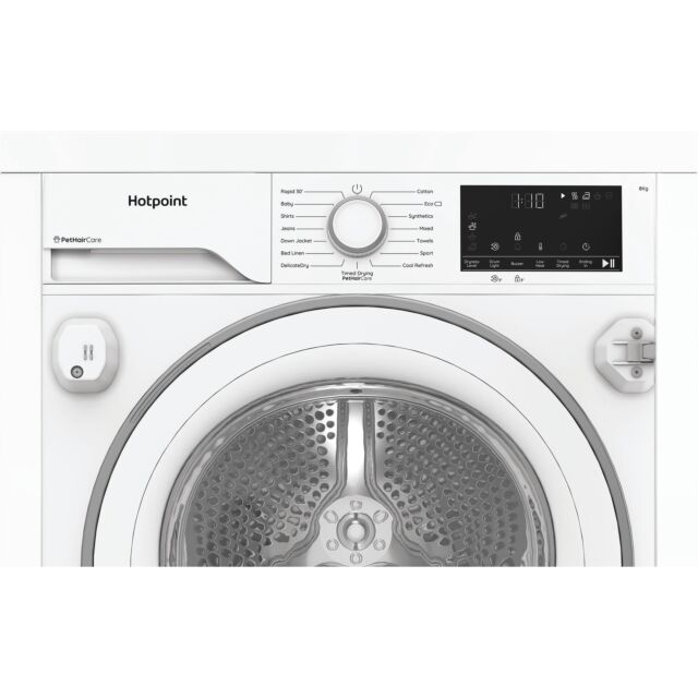 Hotpoint CHK83MWWUK 8kg Integrated Heat Pump Tumble Dryer with PetHairCare - White