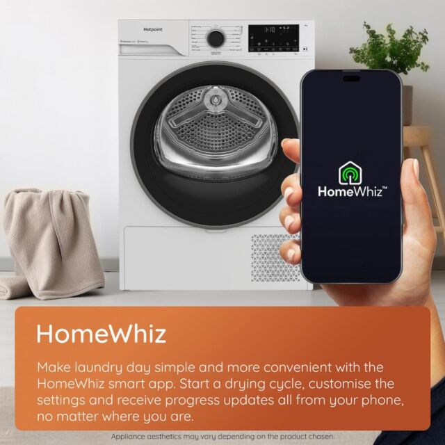 Hotpoint CHD84MWBSUK Fabric Care Freestanding 8kg Heat Pump Tumble Dryer with HomeWhiz