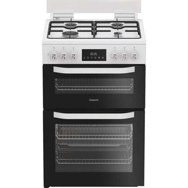 Hotpoint HDD6GDC2W Freestanding 60cm Dual Fuel Cooker with Double Oven - White