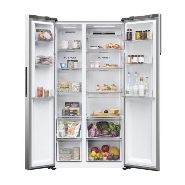 Haier HSR5918DNMP 90cm American Style Side-by-Side Fridge Freezer - Platinum Inox