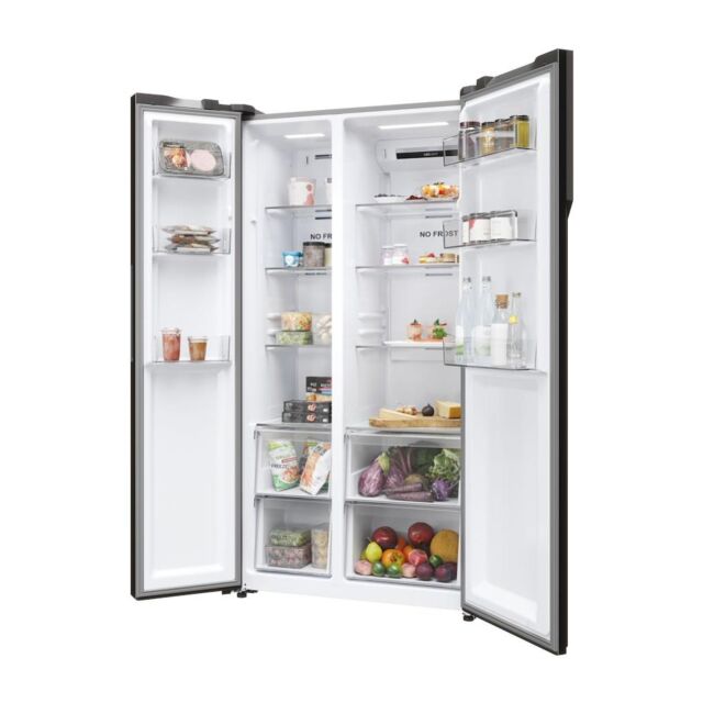 Haier HSR5918DNMP 90cm American Style Side-by-Side Fridge Freezer - Platinum Inox