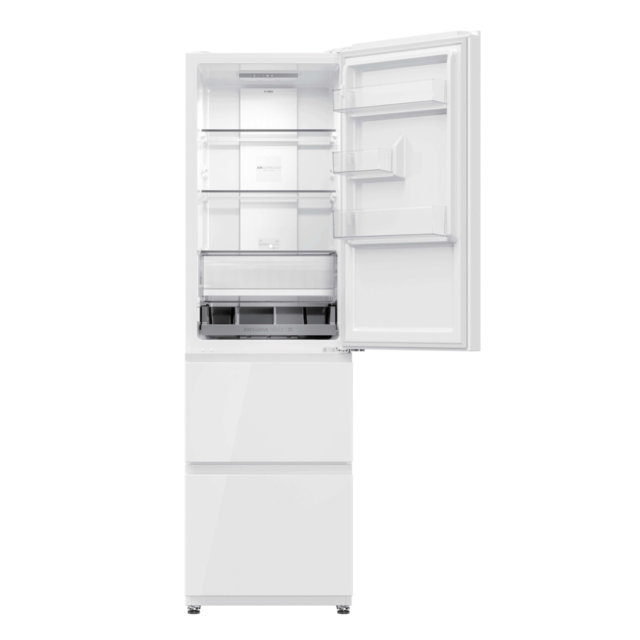 Haier HTR3518DNGWK 3D 55 Series 3 Freestanding Fridge Freezer - White Glass - D Rated
