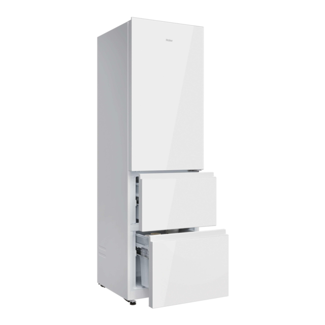 Haier HTR3518DNGWK 3D 55 Series 3 Freestanding Fridge Freezer - White Glass - D Rated