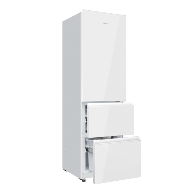 Haier HTR3518DNGWK 3D 55 Series 3 Freestanding Fridge Freezer - White Glass - D Rated