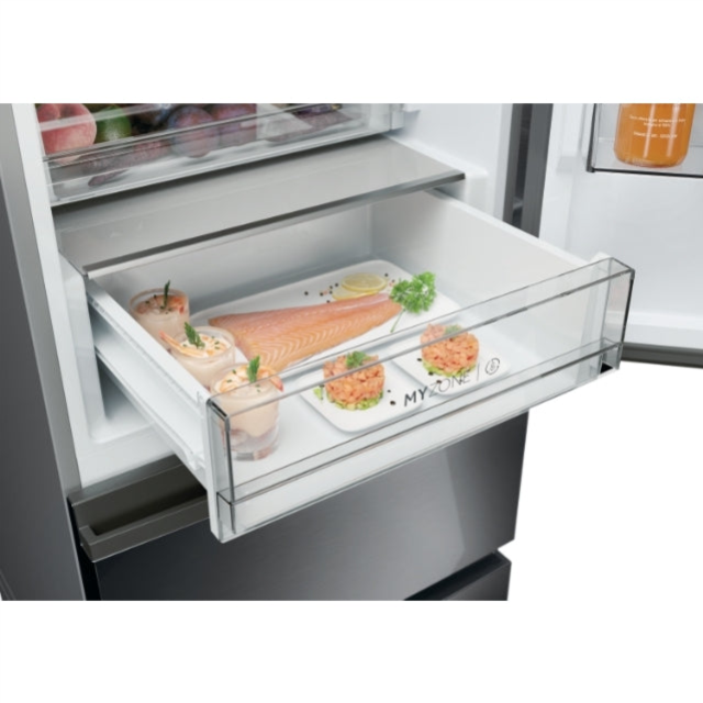 Haier HTW5618EWMP 3D 60 Series 5 Freestanding Fridge Freezer - Dark Inox - E Rated
