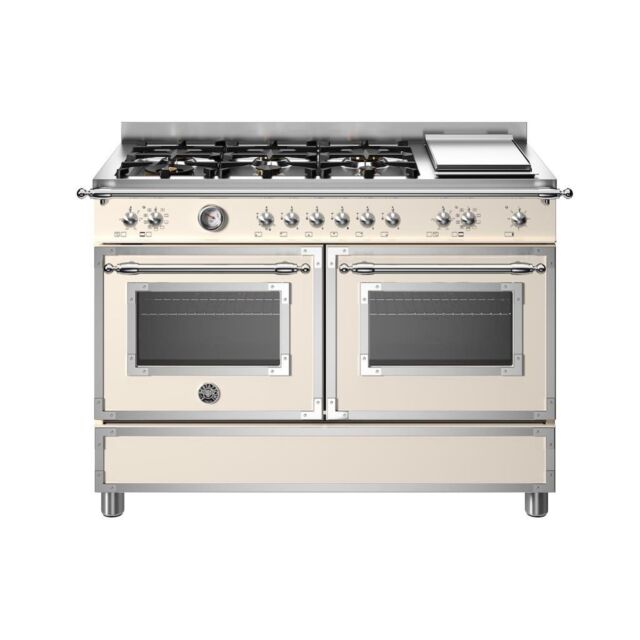 Bertazzoni HER126G2EAVT Heritage 120cm Range Cooker Twin Oven with Griddle Dual Fuel Ivory