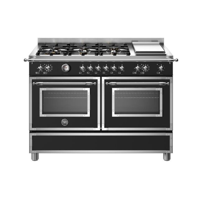 Bertazzoni HER126G2ENET Heritage 120cm Range Cooker Twin Oven with Griddle Dual Fuel Matt Black