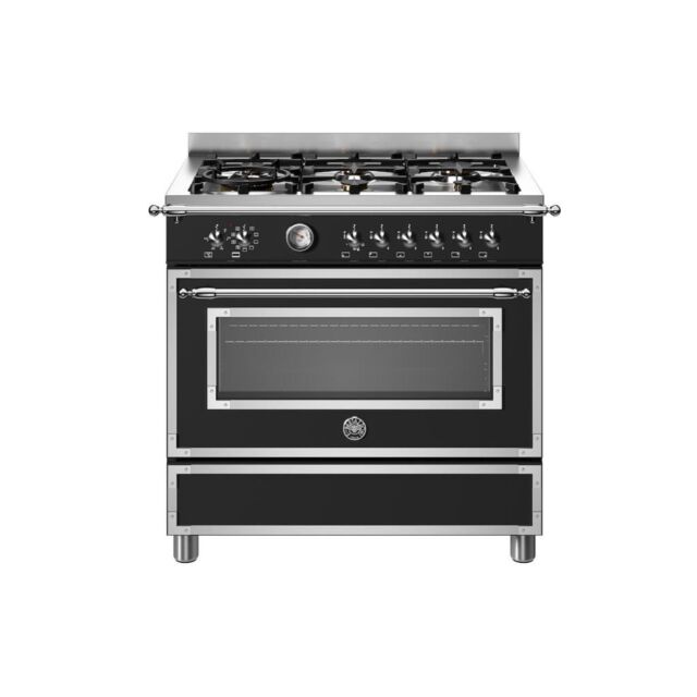 Bertazzoni HER96L1ENET Heritage 90cm Range Cooker Single Oven Dual Fuel Matt Black