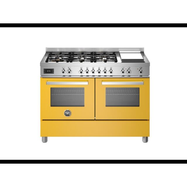 Bertazzoni PRO126G2EGIT Professional 120cm Range Cooker Twin Oven Dual Fuel Gloss Yellow