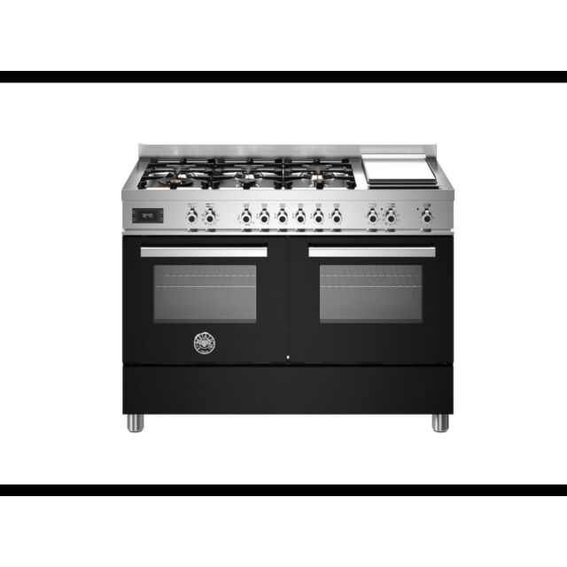 Bertazzoni PRO126G2ENET Professional 120cm Range Cooker Twin Oven Dual Fuel Gloss Black