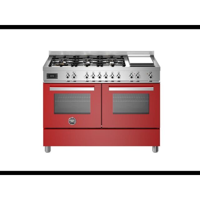 Bertazzoni PRO126G2EROT Professional 120cm Range Cooker Twin Oven Dual Fuel Gloss Red