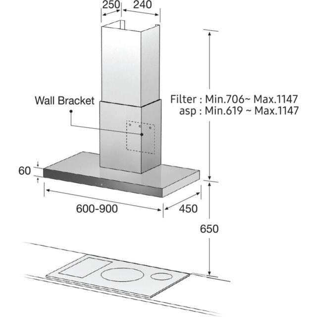Samsung NK36M3050PS Series 2 90cm Chimney Cooker Hood - Stainless Steel