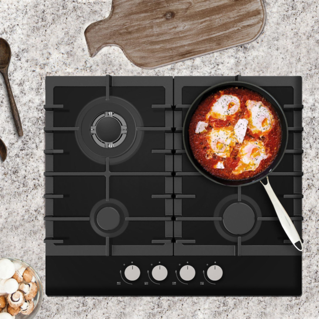 Statesman GH160GB 60cm 4-Zone Gas Hob - Black Glass