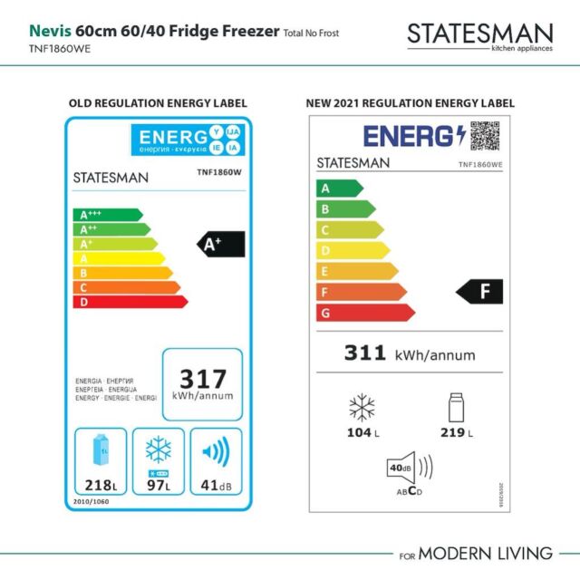 Statesman TNF1860WE 60cm 60/40 TNF Fridge Freezer