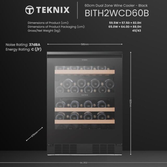 Teknix BITH2WCD60B 60cm Dual Zone Wine Cooler - Black