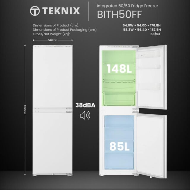 Teknix BITH50FF/E 50/50 Integrated Fridge Freezer Total No Frost - White