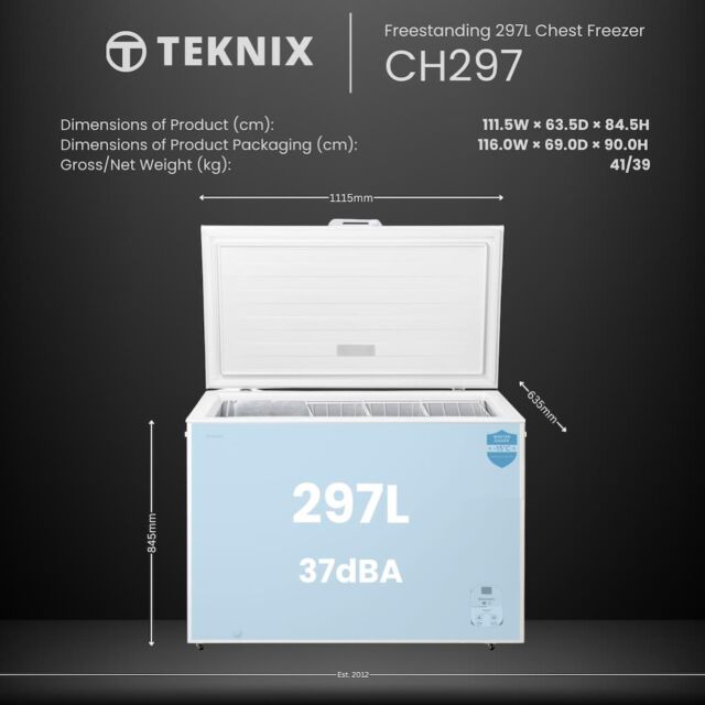 Teknix CH297 297L Chest Freezer - White