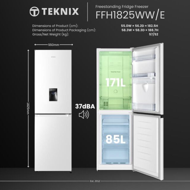 Teknix FFH1825WW/E 55cm 50/50 Fridge Freezer Total No Frost with Water Dispenser - White