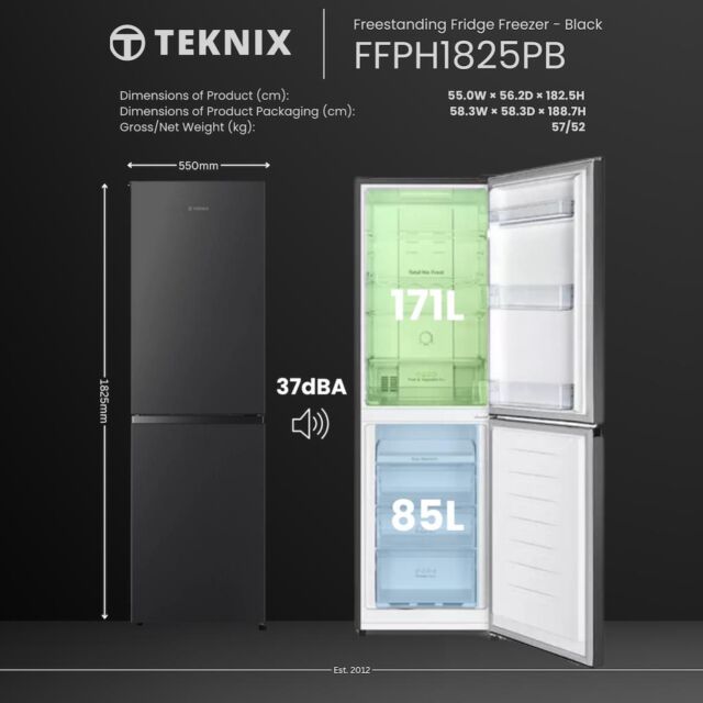Teknix FFPH1825PB 55cm 50/50 Fridge Freezer Total No Frost - Black