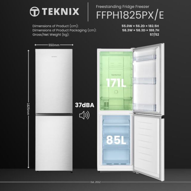Teknix FFPH1825PX/E 55cm 50/50 Fridge Freezer Total No Frost - Brushed Steel