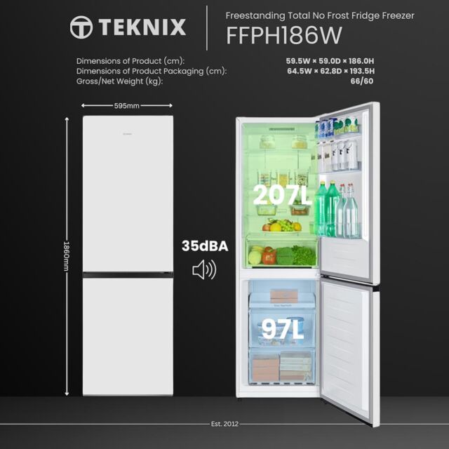 Teknix FFPH186W 60cm Frost Free Fridge Freezer - White