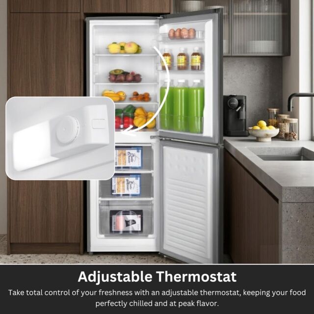 Teknix STF1448S Fridge Freezer 87/55 litres, E rated, Glass Shelves, 3 Drawers, H1440mm, W480mm 