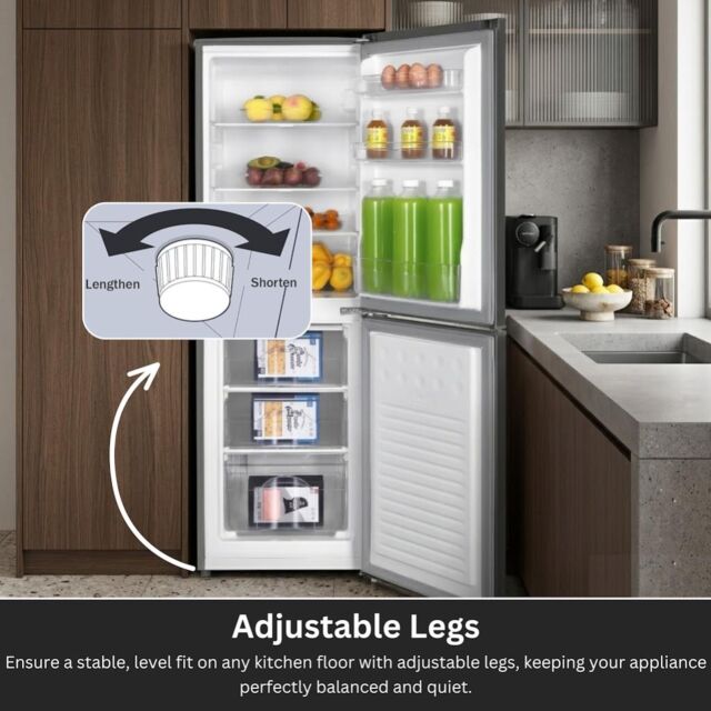 Teknix STF1448S Fridge Freezer 87/55 litres, E rated, Glass Shelves, 3 Drawers, H1440mm, W480mm 