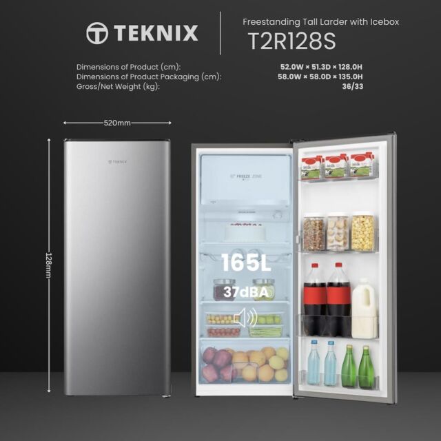 Teknix T2R128S 52cm Retro Fridge with Ice Box - Silver