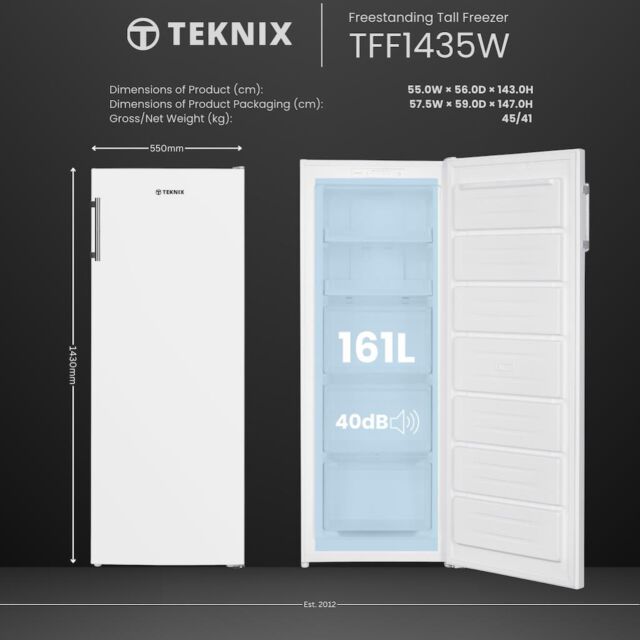 Teknix TFF1435W 143cm Tall Freezer Total No Frost - White