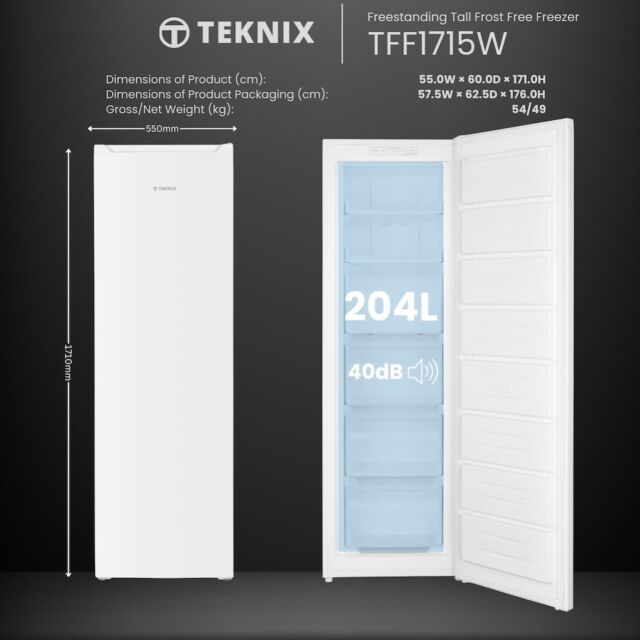 Teknix TFF1715W 171cm Tall Freezer Total No Frost - White