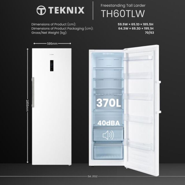 Teknix TH60TLW 60cm Tall Larder Fridge with Metal Tech Cooling - White