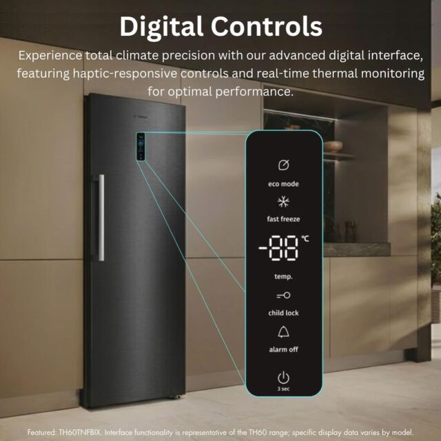 Teknix TH60TNFBIX 60cm Tall Freezer Total No Frost with Metal Tech Cooling - Black Steel