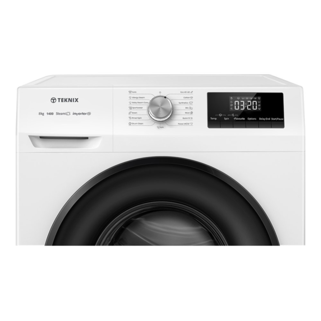 Teknix TK2W814HW 2 Series Freestanding 8kg 1400rpm Washing Machine with Steam - White - A Rated