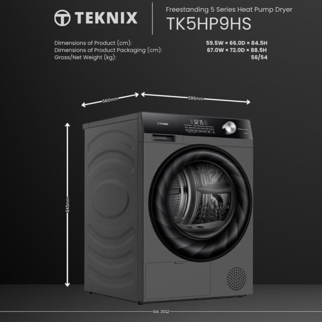 Teknix TK5HP9HS 5 Series 9kg Heat Pump Tumble Dryer - Titanium