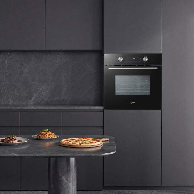 Midea Xpress Fry MBO65P90E3-BK Multifunction Built-In Single Oven with Pyrolytic Cleaning - Black - A+ Rated
