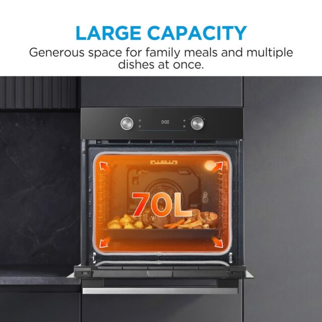 Midea Xpress Fry MBO65P90E3-BK Multifunction Built-In Single Oven with Pyrolytic Cleaning - Black - A+ Rated