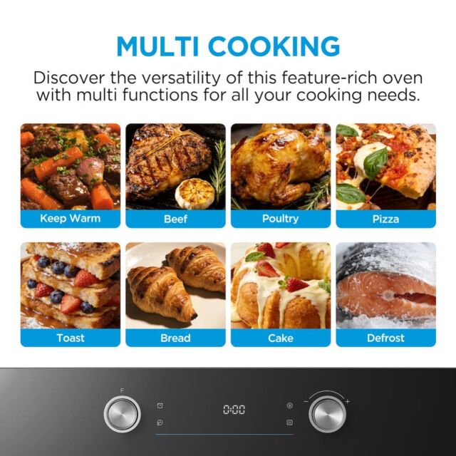 Midea Xpress Fry MBO65P90E3-BK Multifunction Built-In Single Oven with Pyrolytic Cleaning - Black - A+ Rated