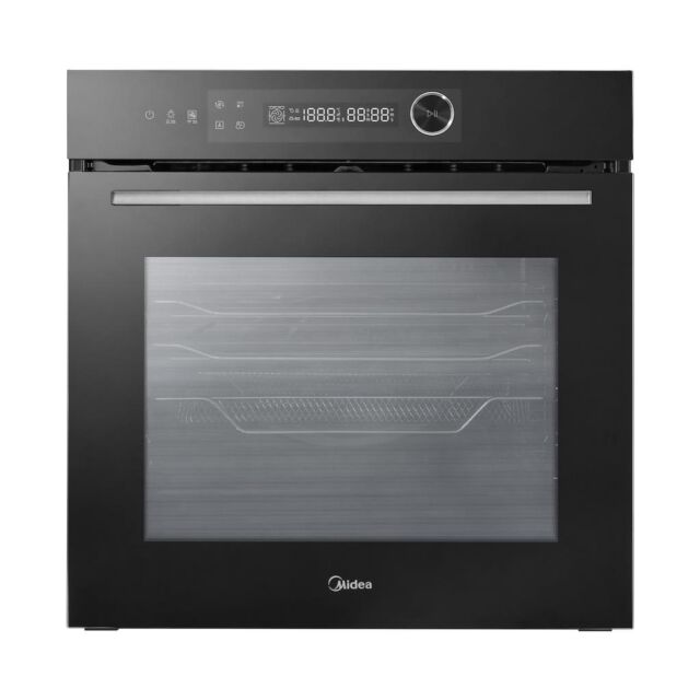 Midea Xpress Fry MBO7NP30E4-BK Mono-Dial Built-In Single Oven with Dual Pyrolytic/Aqua Cleaning - Black - A++ Rated