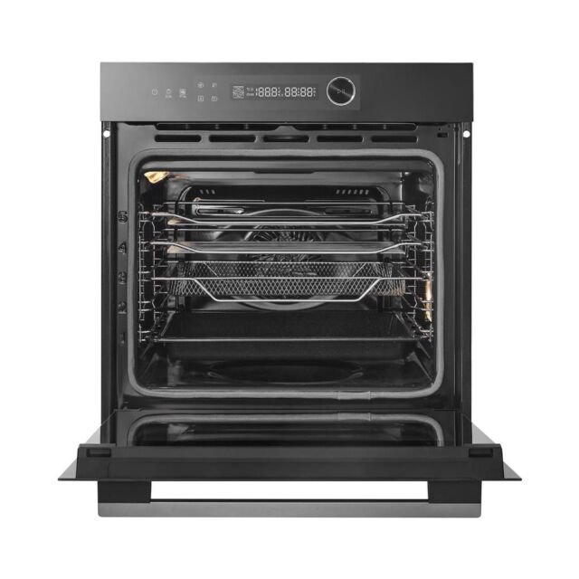 Midea Xpress Fry MBO7NP30E4-BK Mono-Dial Built-In Single Oven with Dual Pyrolytic/Aqua Cleaning - Black - A++ Rated