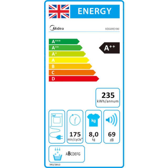 Midea MDG09EH80 Front Loading Heat Pump Dryer 8kg