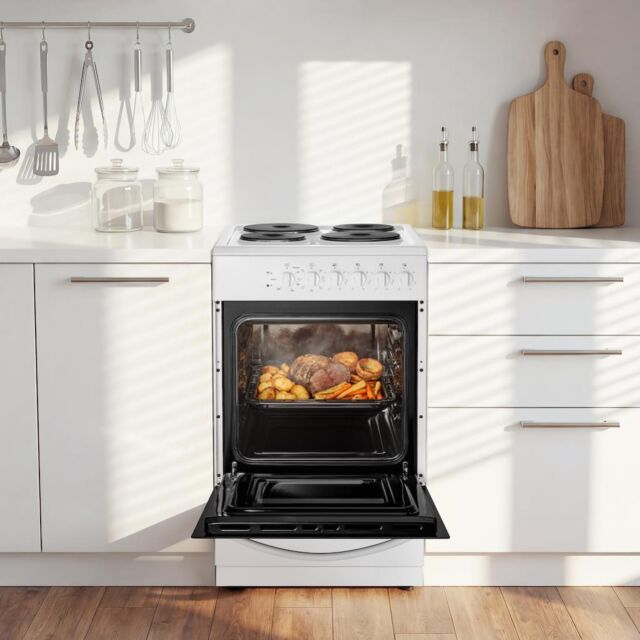 Midea MFO20DME4H109-WH 50cm Single Oven FS Cooker with Sealed Plates - White - A Rated