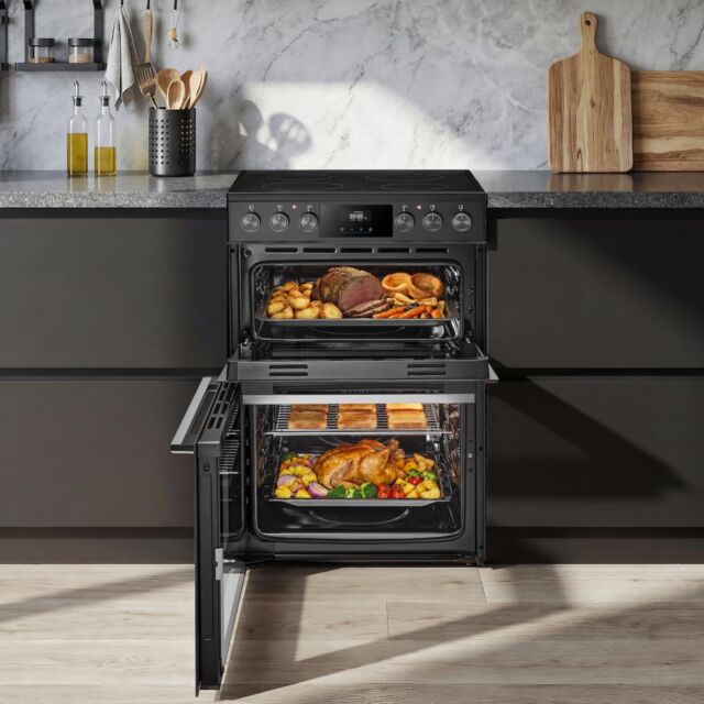 Midea MFO24EME4R118-BK 60cm Double Oven FS Cooker with Ceramic Hob - Black - AA Rated