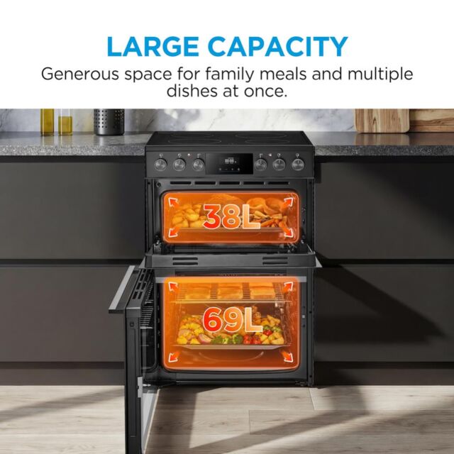 Midea MFO24EME4R118-BK 60cm Double Oven FS Cooker with Ceramic Hob - Black - AA Rated