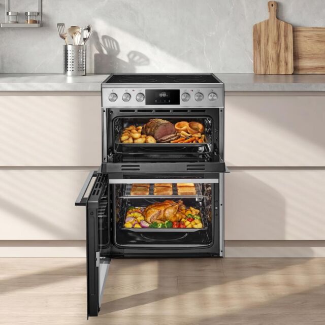 Midea MFO24EME4R118-SS 60cm Double Oven FS Cooker with Ceramic Hob - Stainless Steel - AA Rated