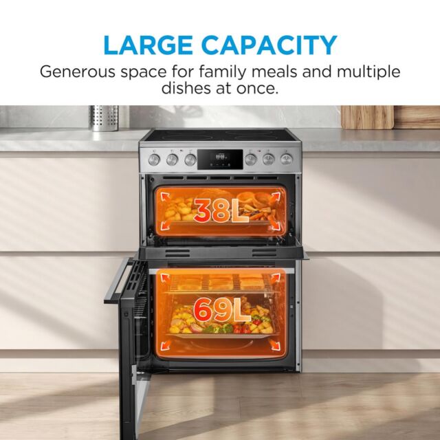 Midea MFO24EME4R118-SS 60cm Double Oven FS Cooker with Ceramic Hob - Stainless Steel - AA Rated