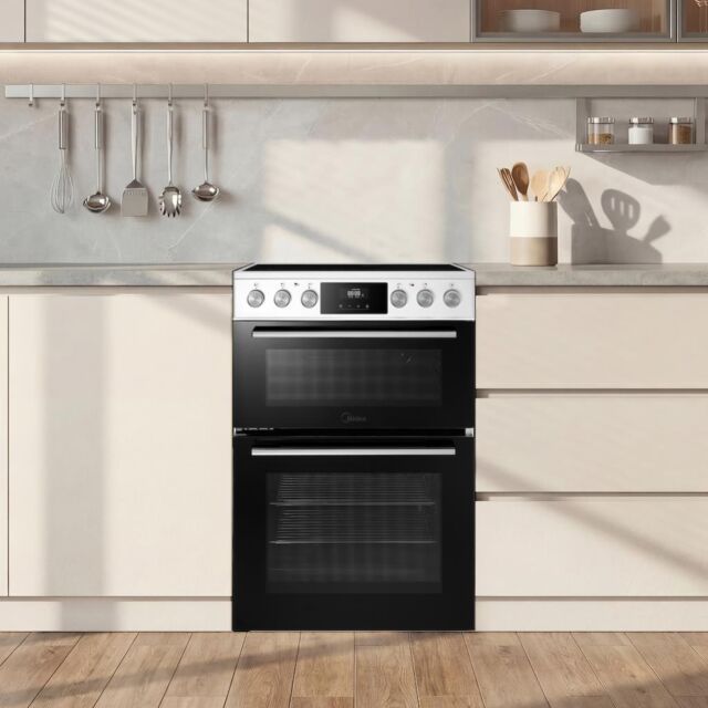 Midea MFO24EME4R118-WH 60cm Double Oven FS Cooker with Ceramic Hob - White - AA Rated